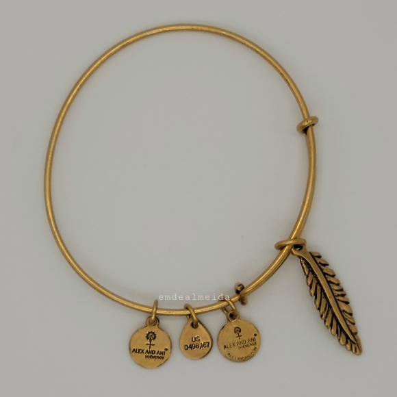 Alex and Ani Feather Gold Tone Charm Bangle Bracelet - Picture 2 of 3
